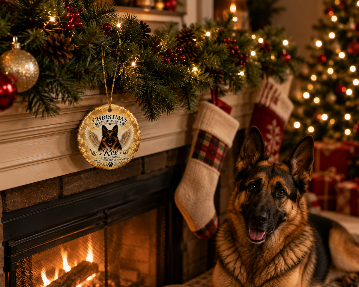 Personalized German Shepherd Christmas in Heaven Memorial Ornament