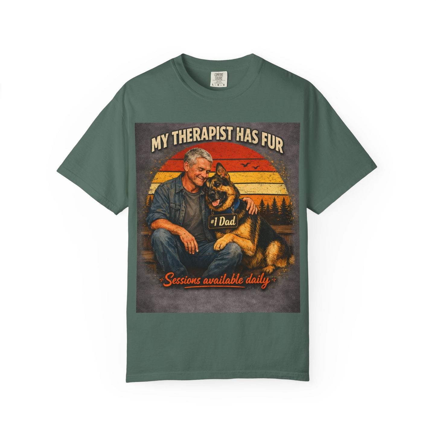 My Therapist Has Fur T-shirt | Dog Dad Graphic Tee, German Shepherd Design