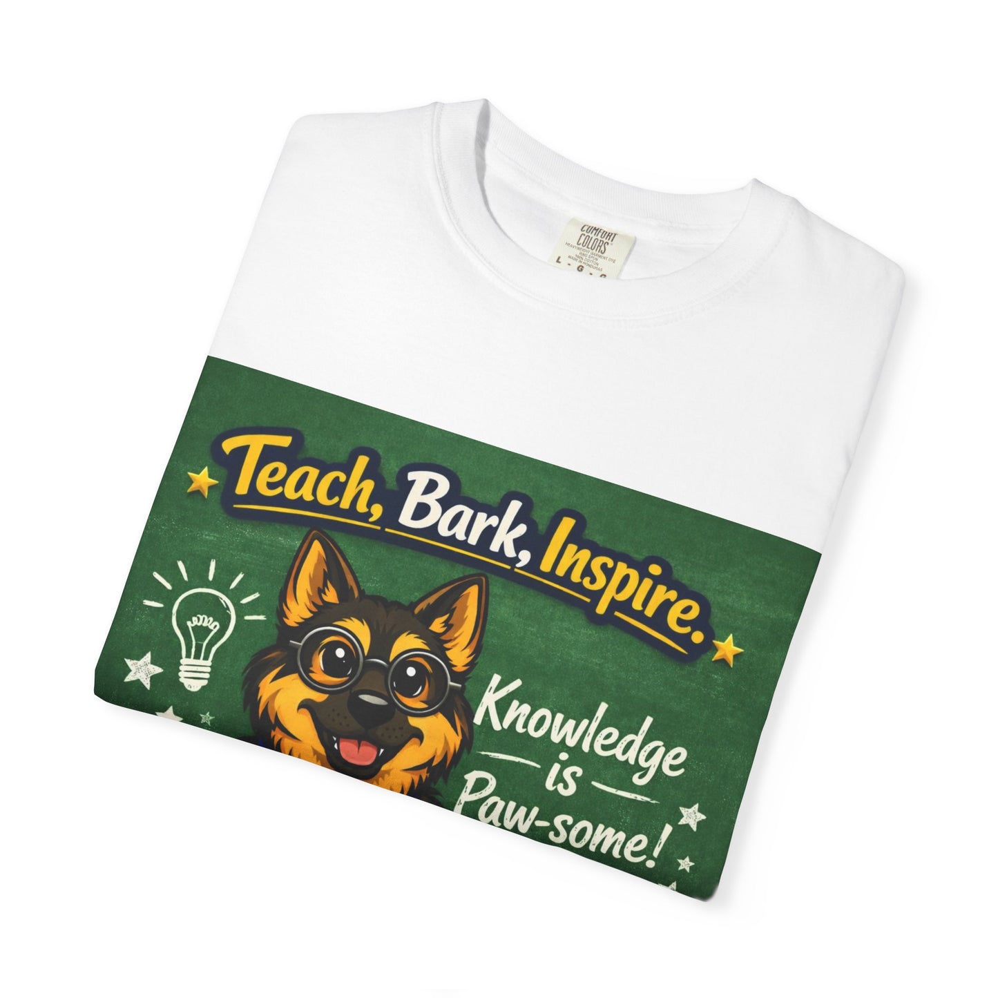 Teach Bark Inspire German Shepherd T‑Shirt – Knowledge Is Paw‑some Teacher Tee | Classroom Dog Lover Shirt | Bella Canvas 3001