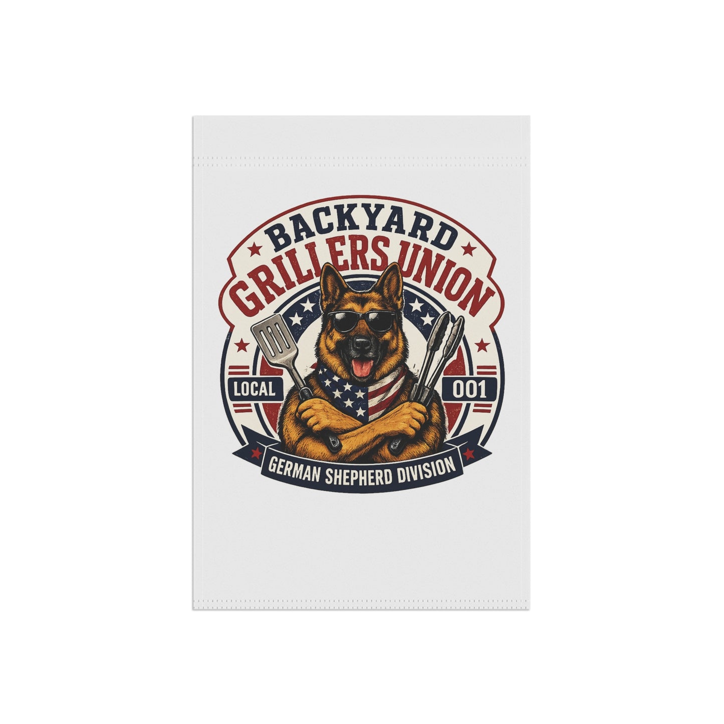 Garden Flag — "Backyard Grillers Union" German Shepherd BBQ Banner