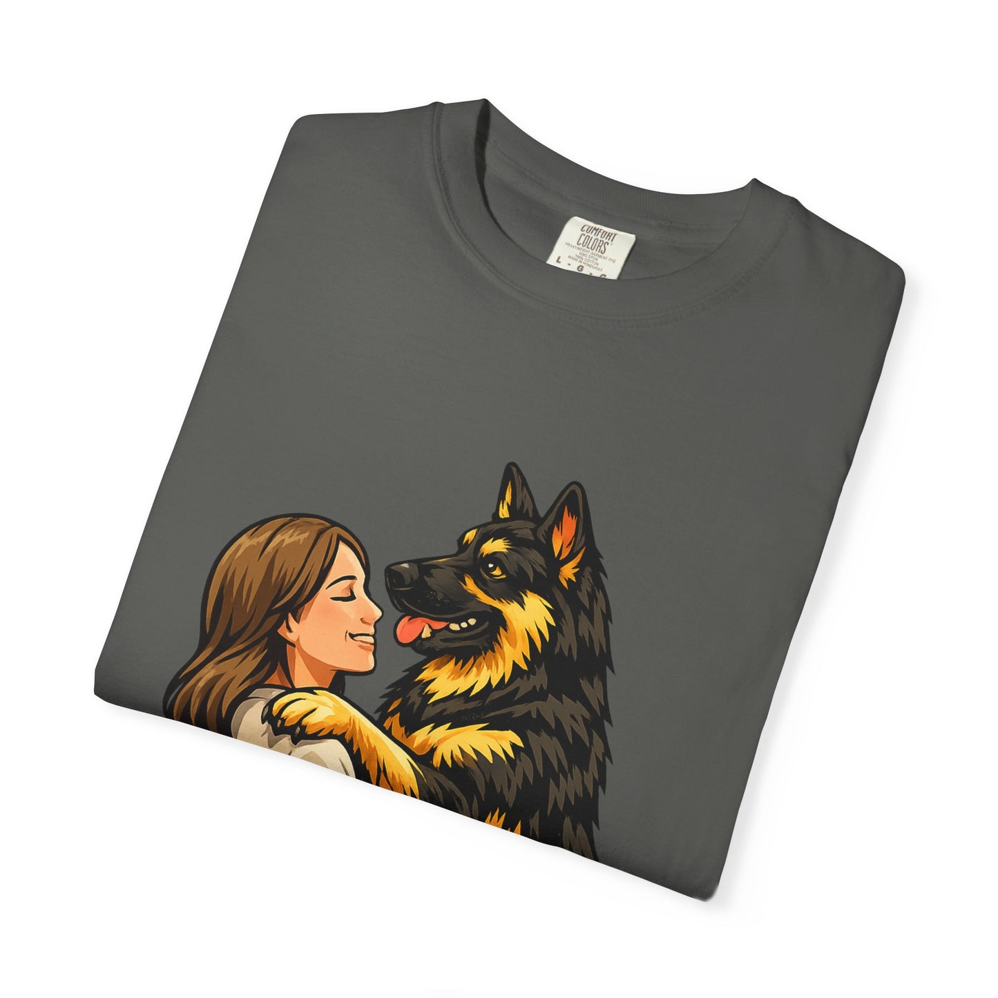 I Love You More Than Treats T-shirt | Girl Hugging German Shepherd Dog