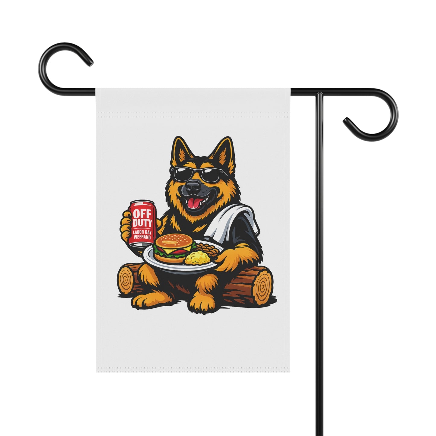 German Shepherd Relaxing Garden Flag — "Off Duty" BBQ Dog House Banner