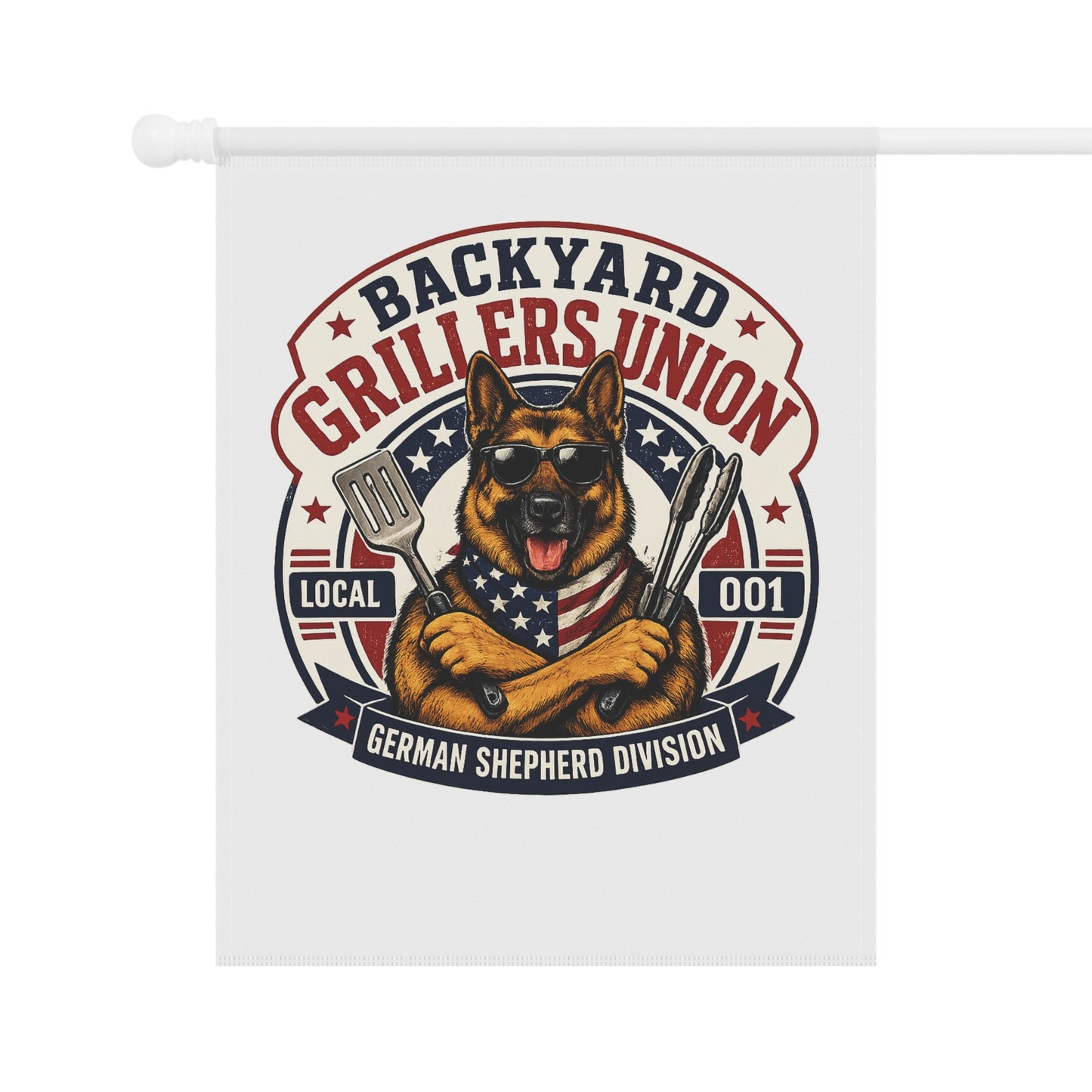 Garden Flag — "Backyard Grillers Union" German Shepherd BBQ Banner