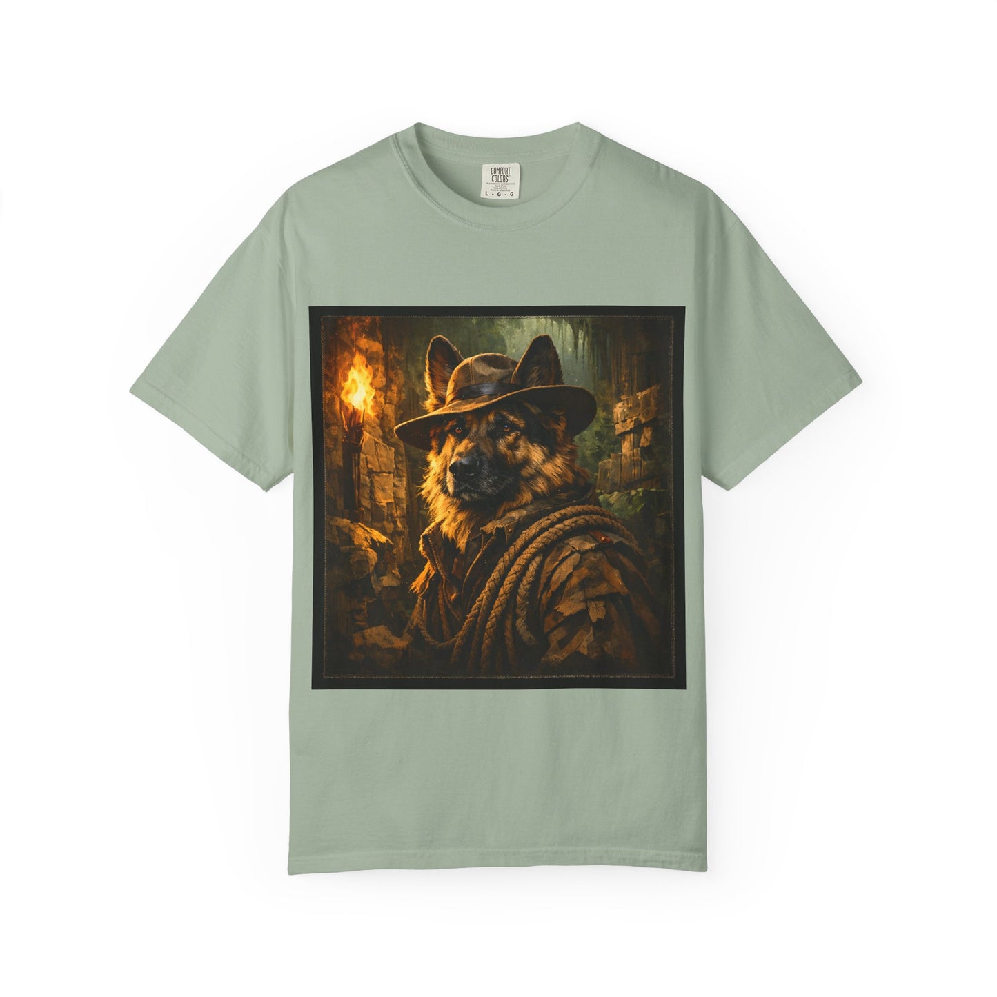 Indy Explorer German Shepherd T‑Shirt – Adventure Dog Lover Tee | Vintage Noir Canine Illustration | Bella Canvas 3001