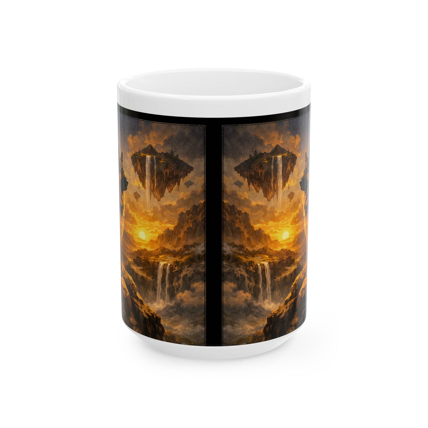 Floating Island with Waterfalls Mug | Fantasy Sunset Landscape Ceramic Mug