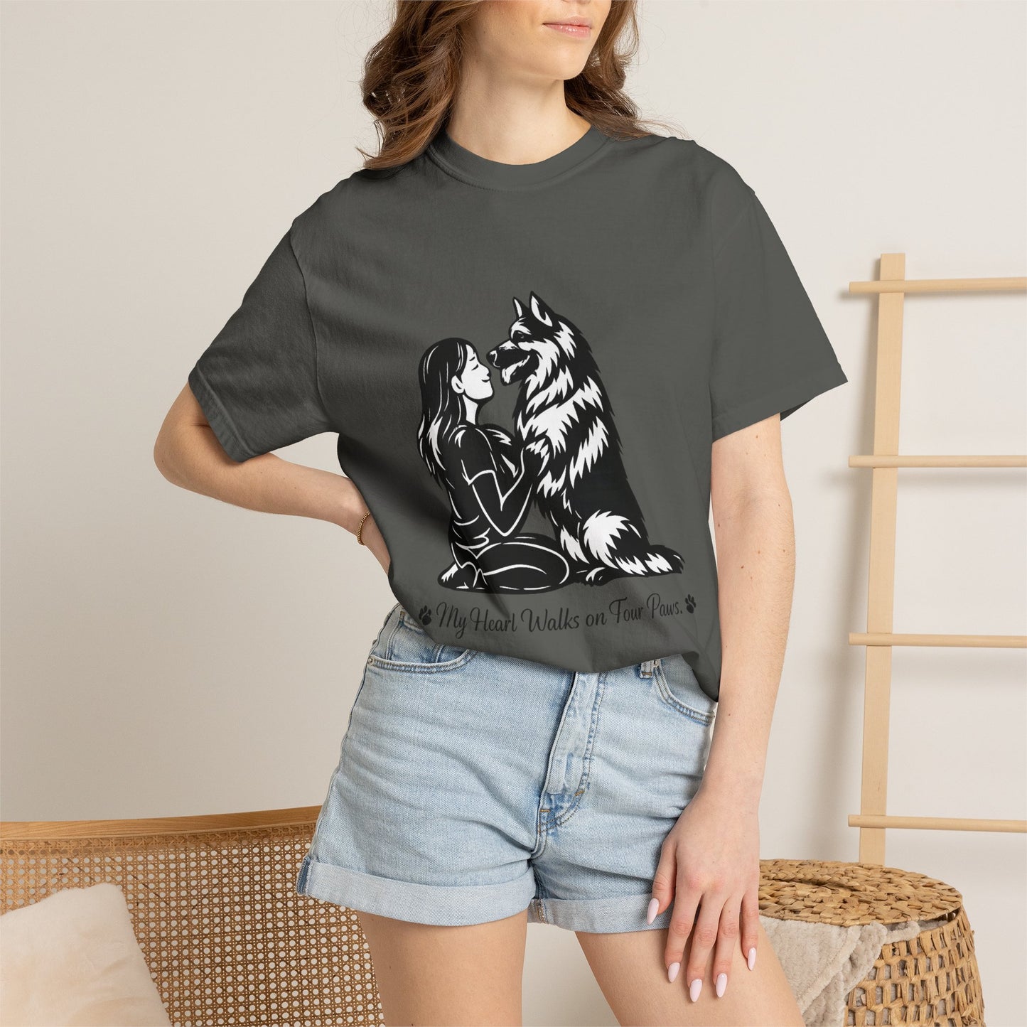Girl and German Shepherd Illustration T-Shirt | My Heart Walks on Four Paws