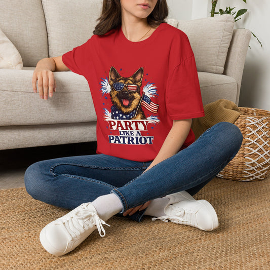 Party Like a Patriot T-Shirt | Funny German Shepherd Patriotic Shirt