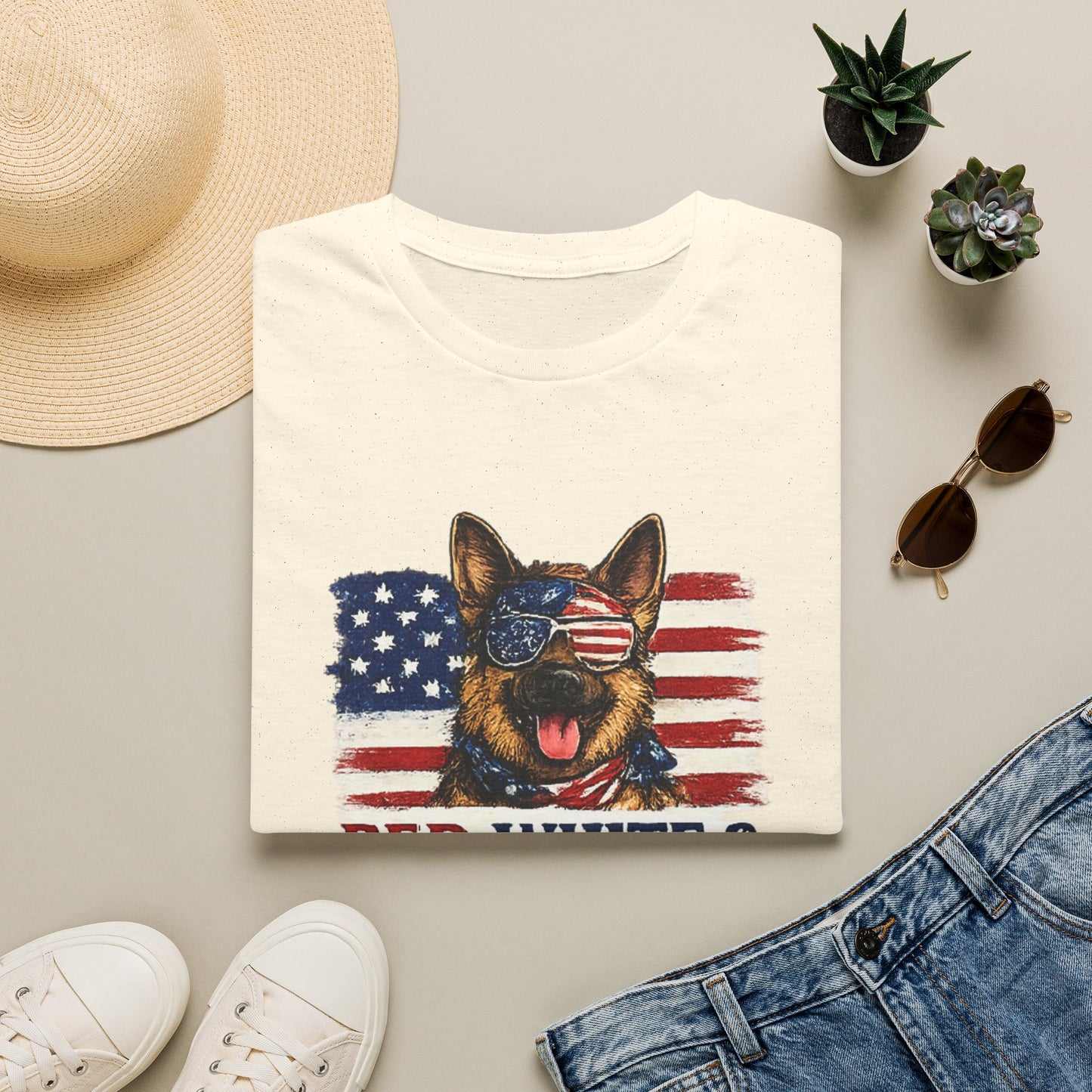 Patriotic German Shepherd Graphic T-Shirt | American Flag Dog Tee