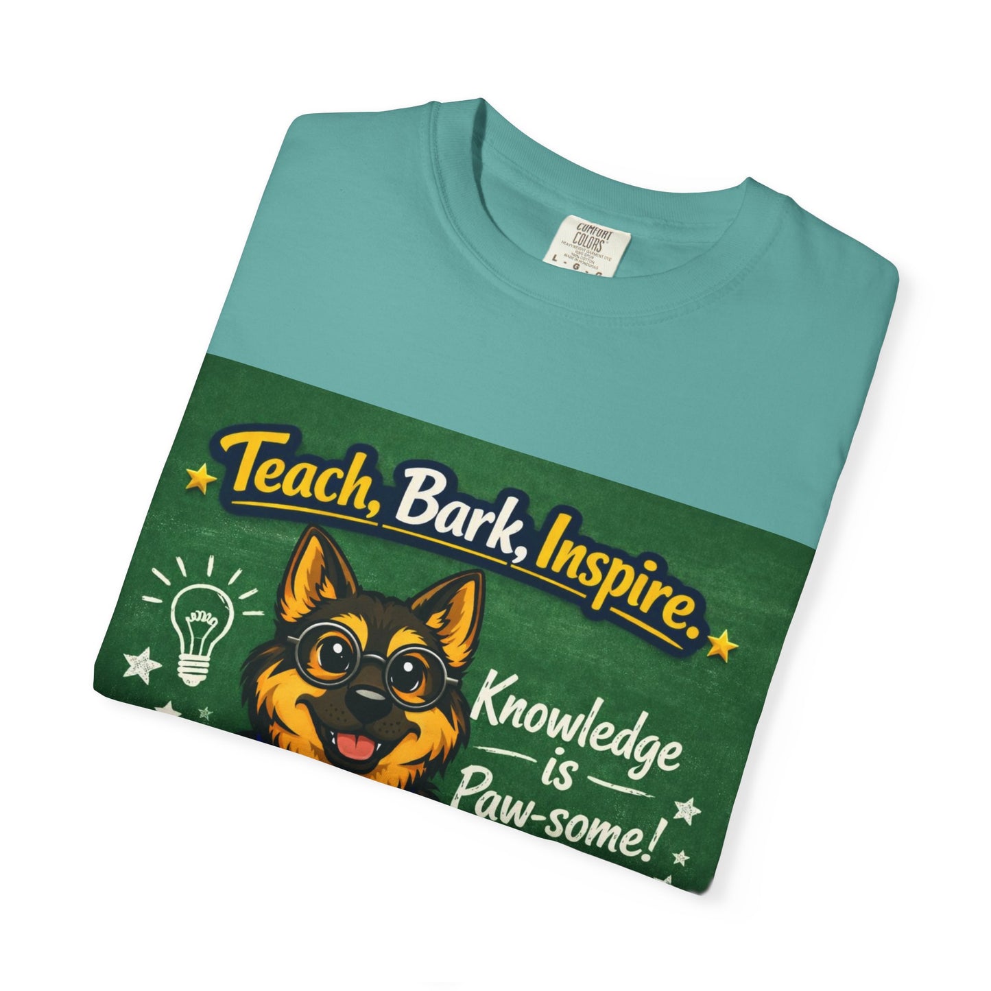 Teach Bark Inspire German Shepherd T‑Shirt – Knowledge Is Paw‑some Teacher Tee | Classroom Dog Lover Shirt | Bella Canvas 3001