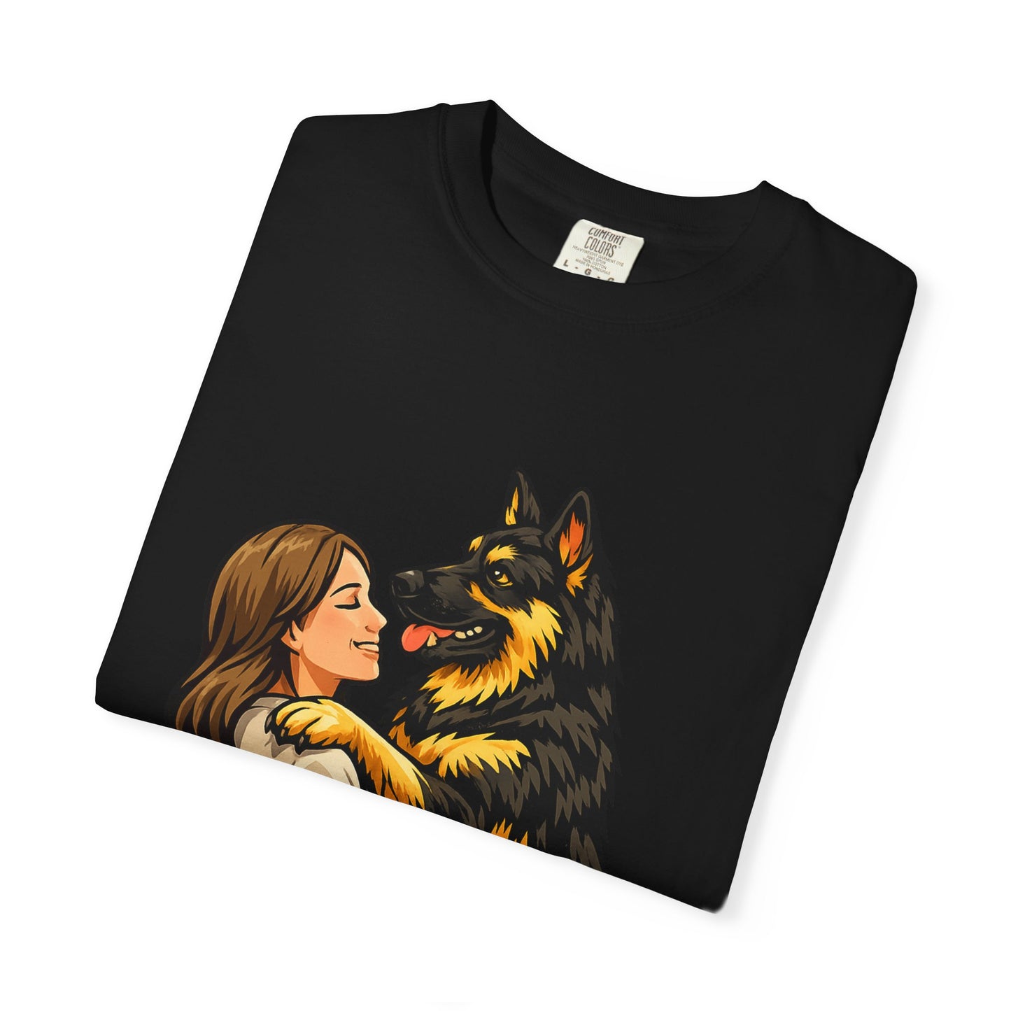 I Love You More Than Treats T-shirt | Girl Hugging German Shepherd Dog