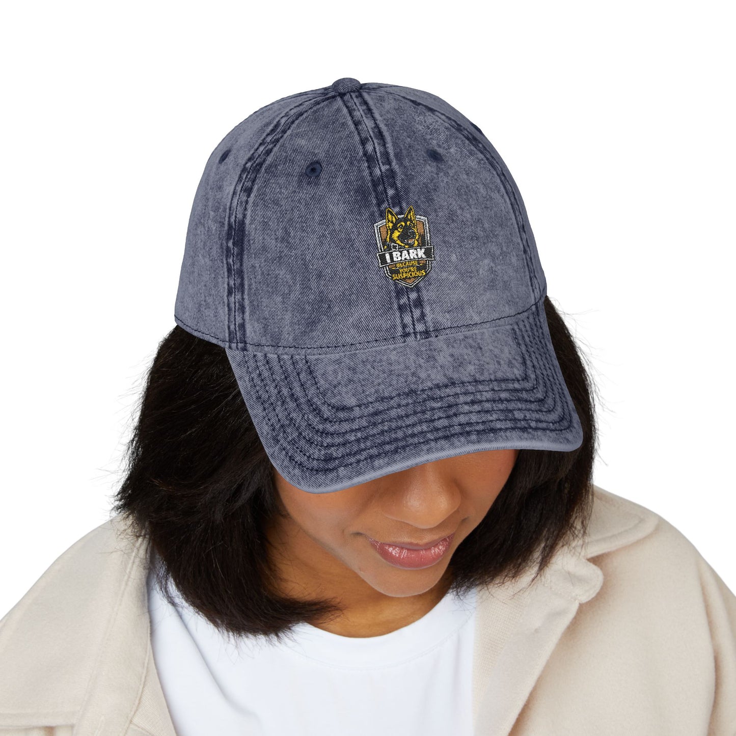 Vintage Embroidered Cap — Distressed Retro Tiger Crest Hat