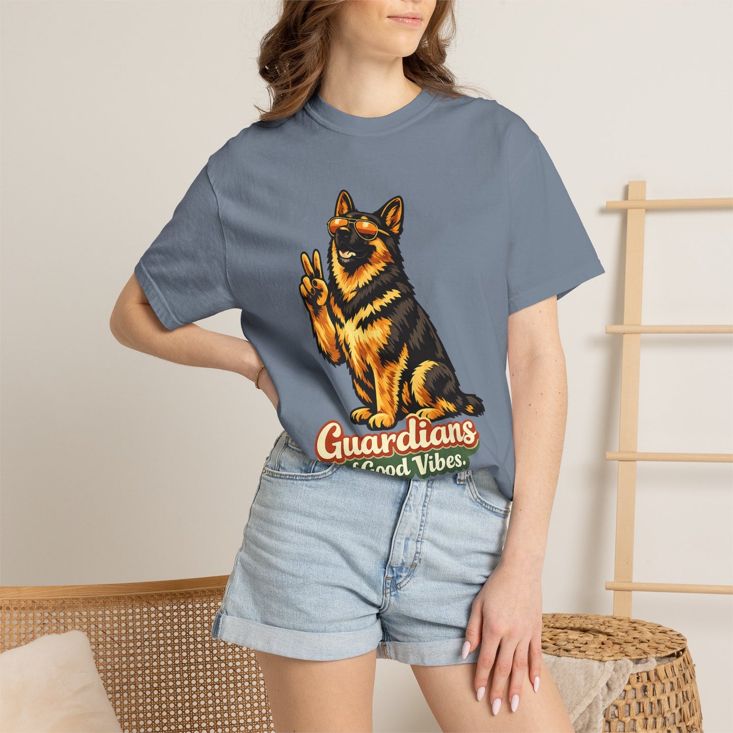 Guardians of Good Vibes German Shepherd T-shirt | Peace Sign Dog Tee
