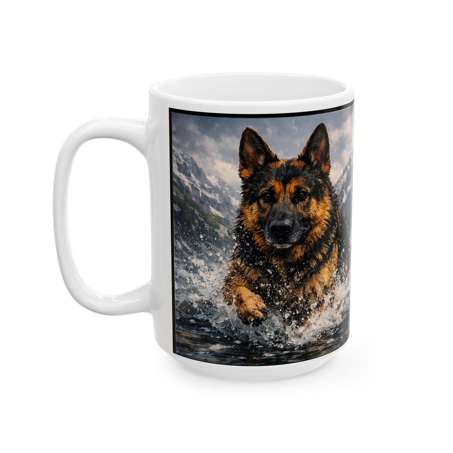 German Shepherd Running Through Water Mug