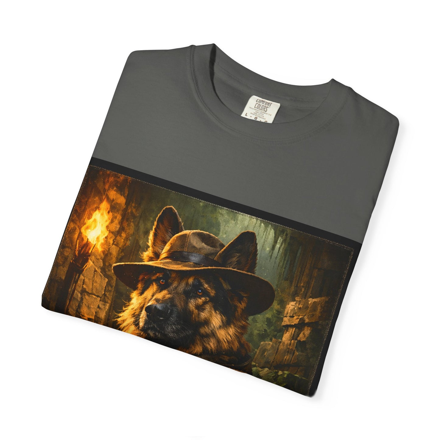 Indy Explorer German Shepherd T‑Shirt – Adventure Dog Lover Tee | Vintage Noir Canine Illustration | Bella Canvas 3001