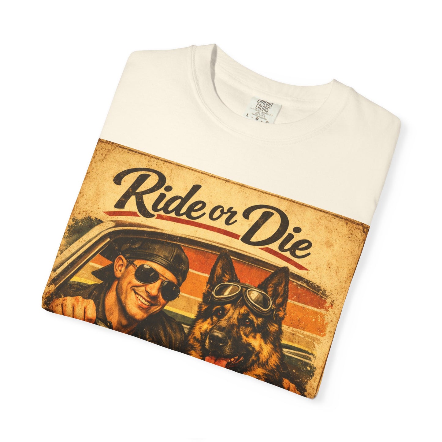 Ride or Die Co-Pilot T-shirt | Retro Driver and German Shepherd Design
