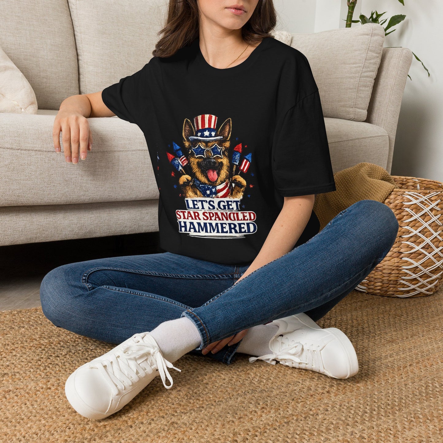 Lets Get Star Spangled Hammered T-Shirt | Patriotic German Shepherd, 4th of July