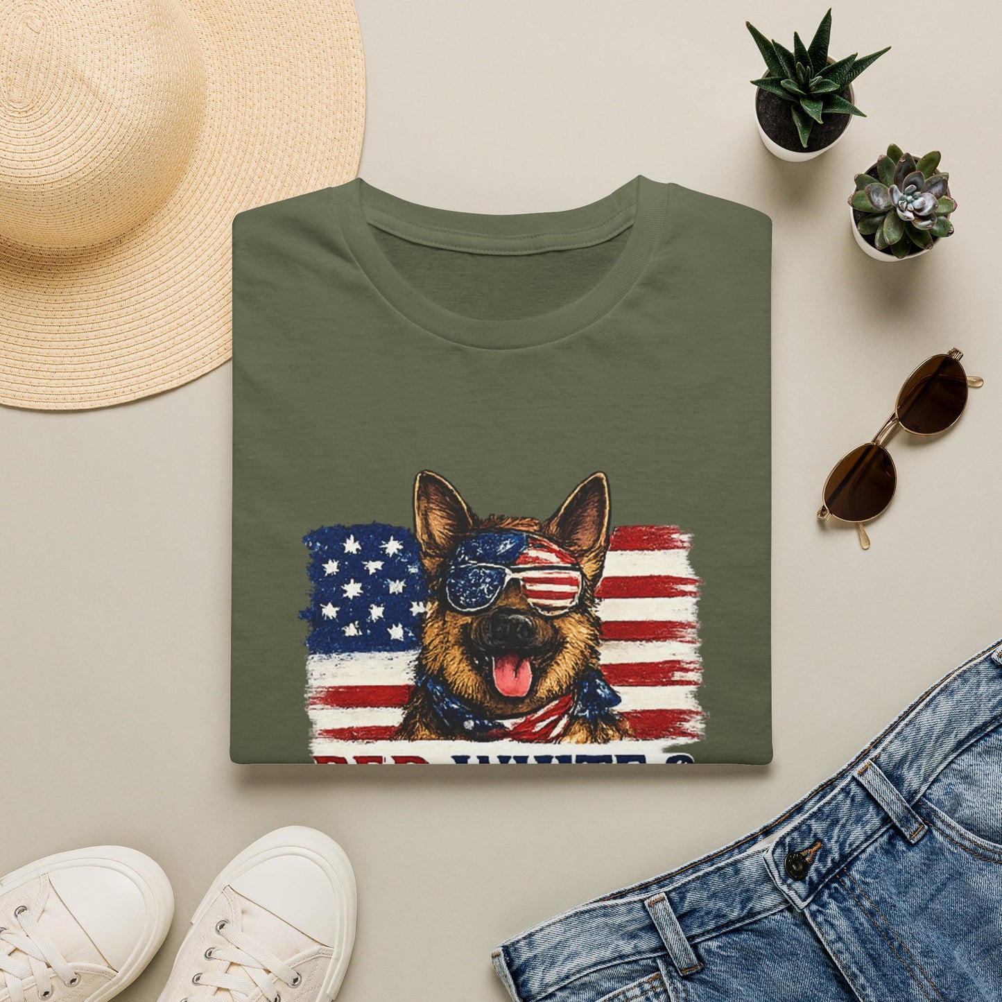 Patriotic German Shepherd Graphic T-Shirt | American Flag Dog Tee