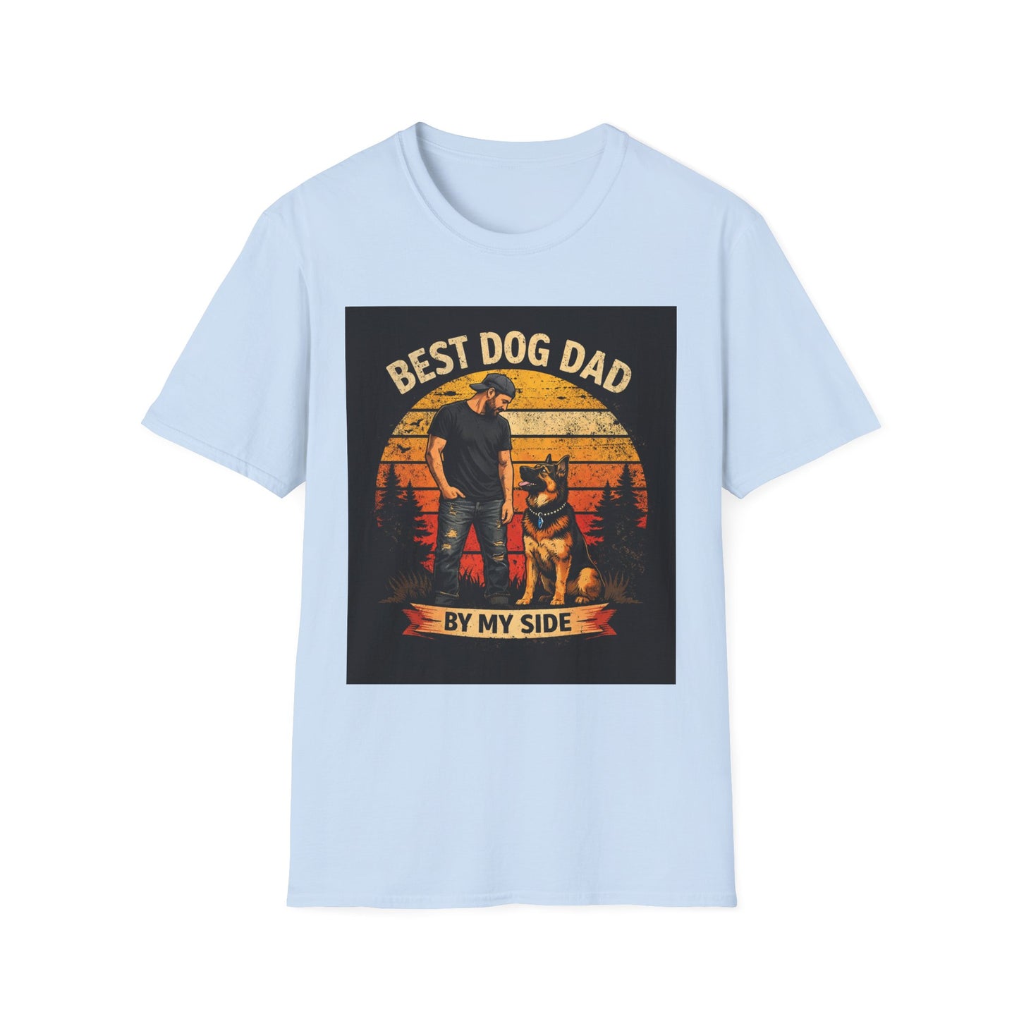 Best Dog Dad T-Shirt | Retro Sunset Dog Dad By My Side Design
