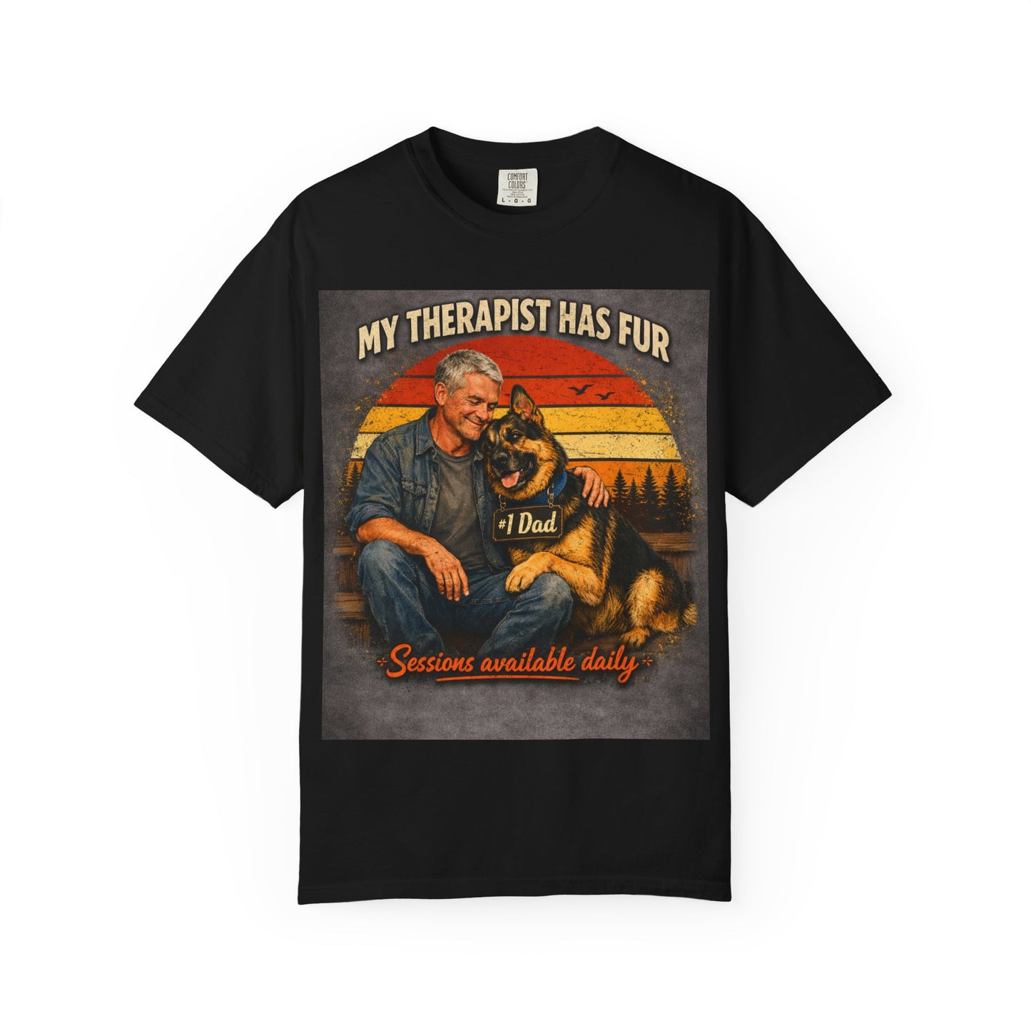 My Therapist Has Fur T-shirt | Dog Dad Graphic Tee, German Shepherd Design