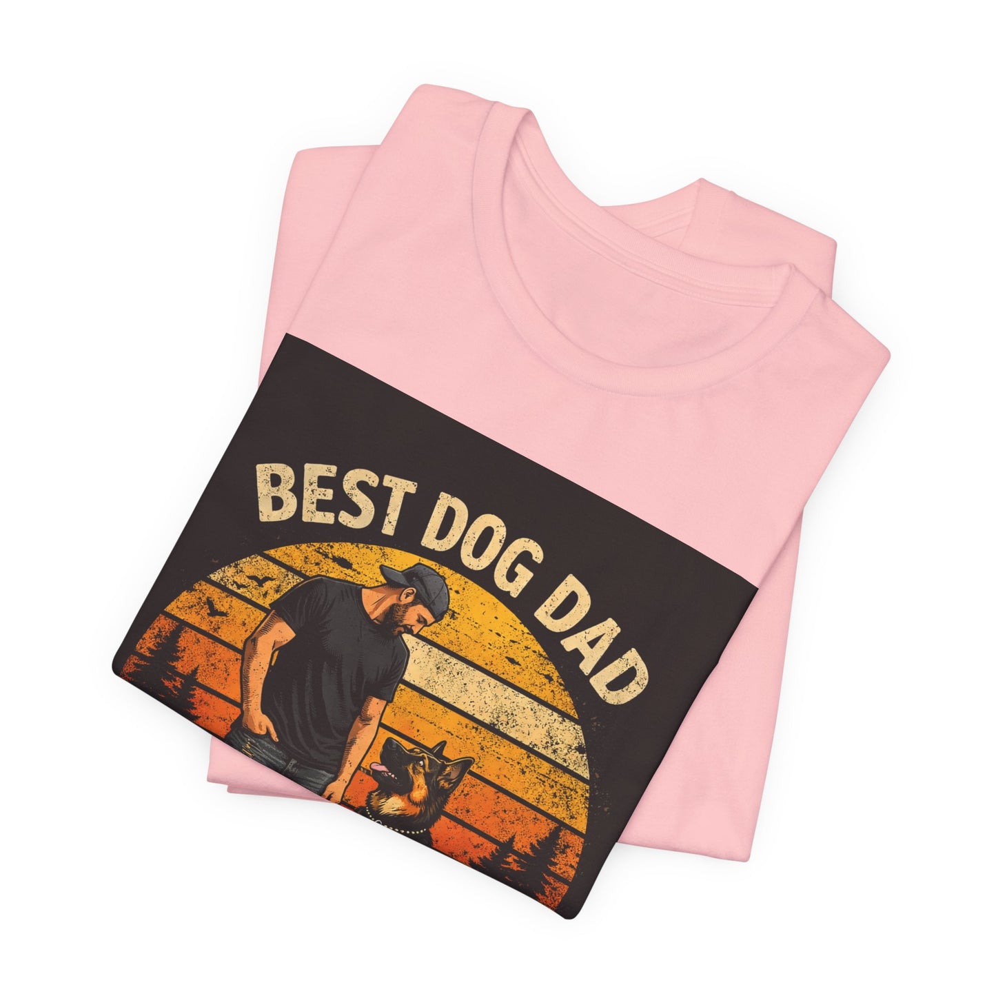Best Dog Dad by My Side T‑Shirt — “By My Side” German Shepherd Father’s Day Gift Tee | Vintage Sunset Dog Lover Design | Bella Canvas 3001