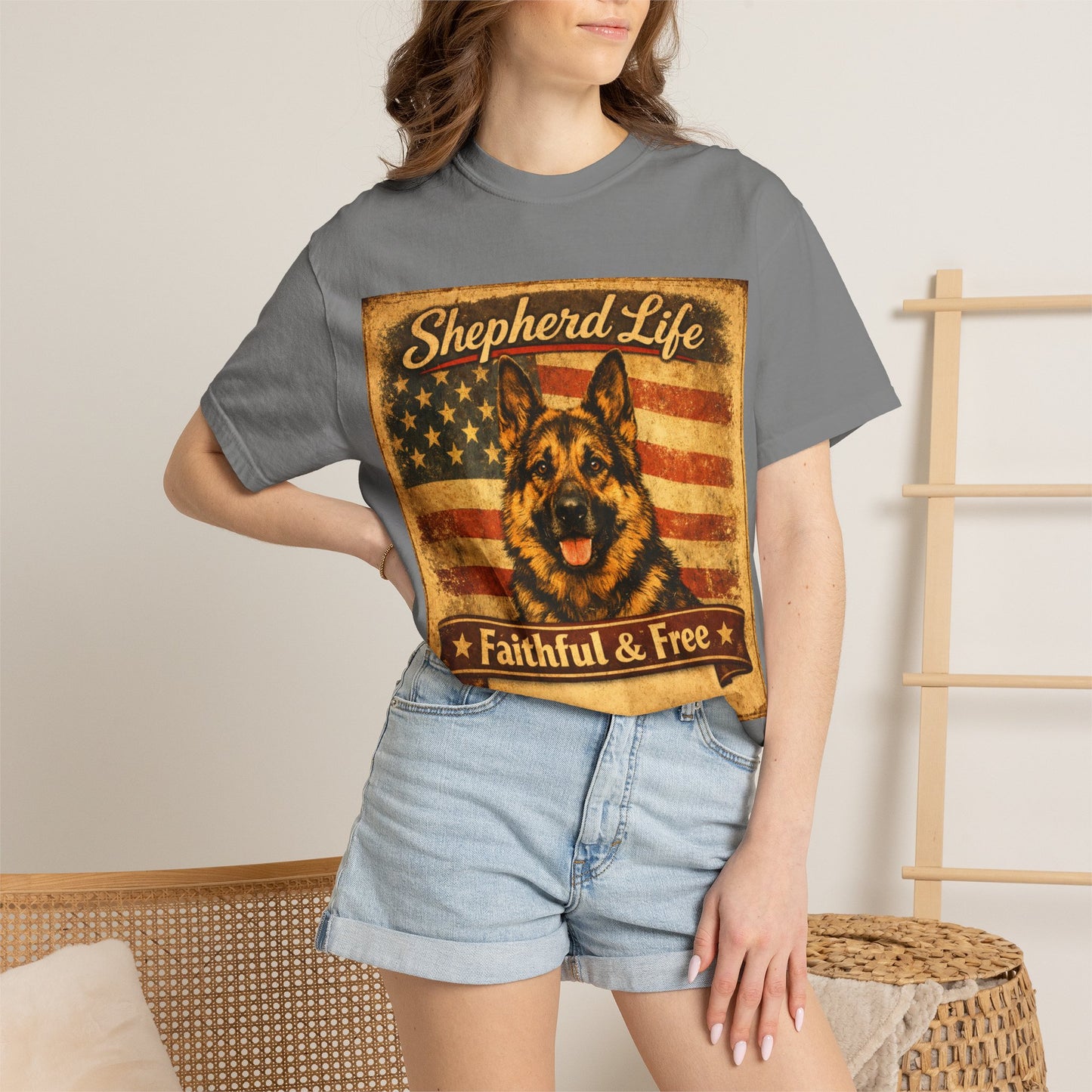 Shepherd Life Faithful & Free German Shepherd Shirt | Patriotic Flag Dog Tee