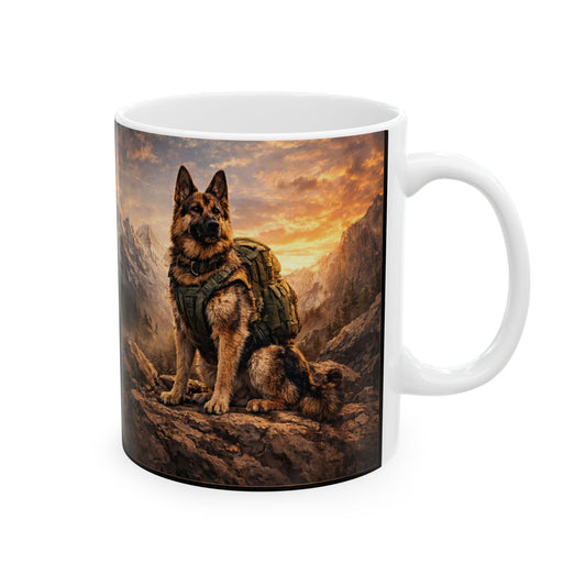 German Shepherd Mountain Sunset Mug – Landscape Dog Lover Coffee Cup | Scenic Shepherd Art | Ceramic 11oz/15oz