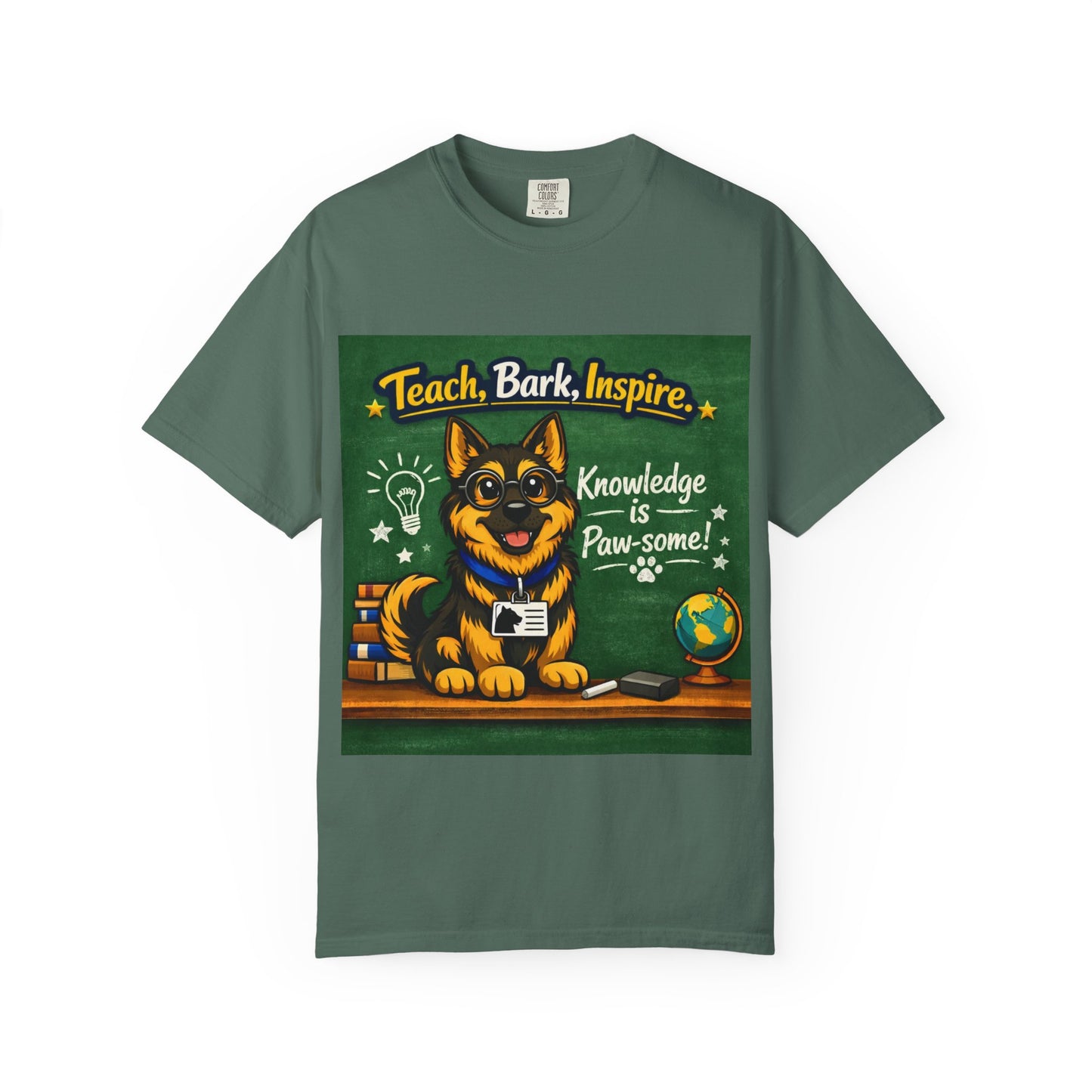 Teach Bark Inspire German Shepherd T‑Shirt – Knowledge Is Paw‑some Teacher Tee | Classroom Dog Lover Shirt | Bella Canvas 3001