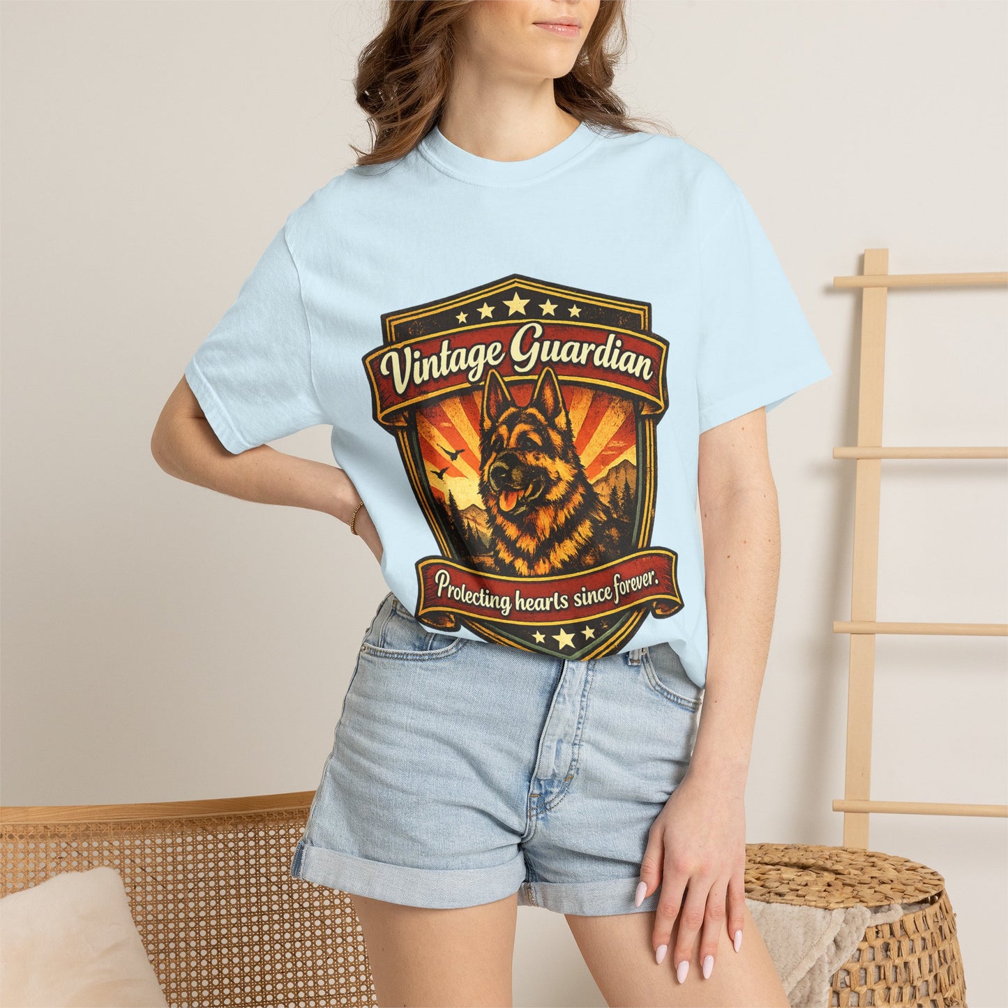 Vintage Guardian German Shepherd T-Shirt | Dog Badge Shield Design