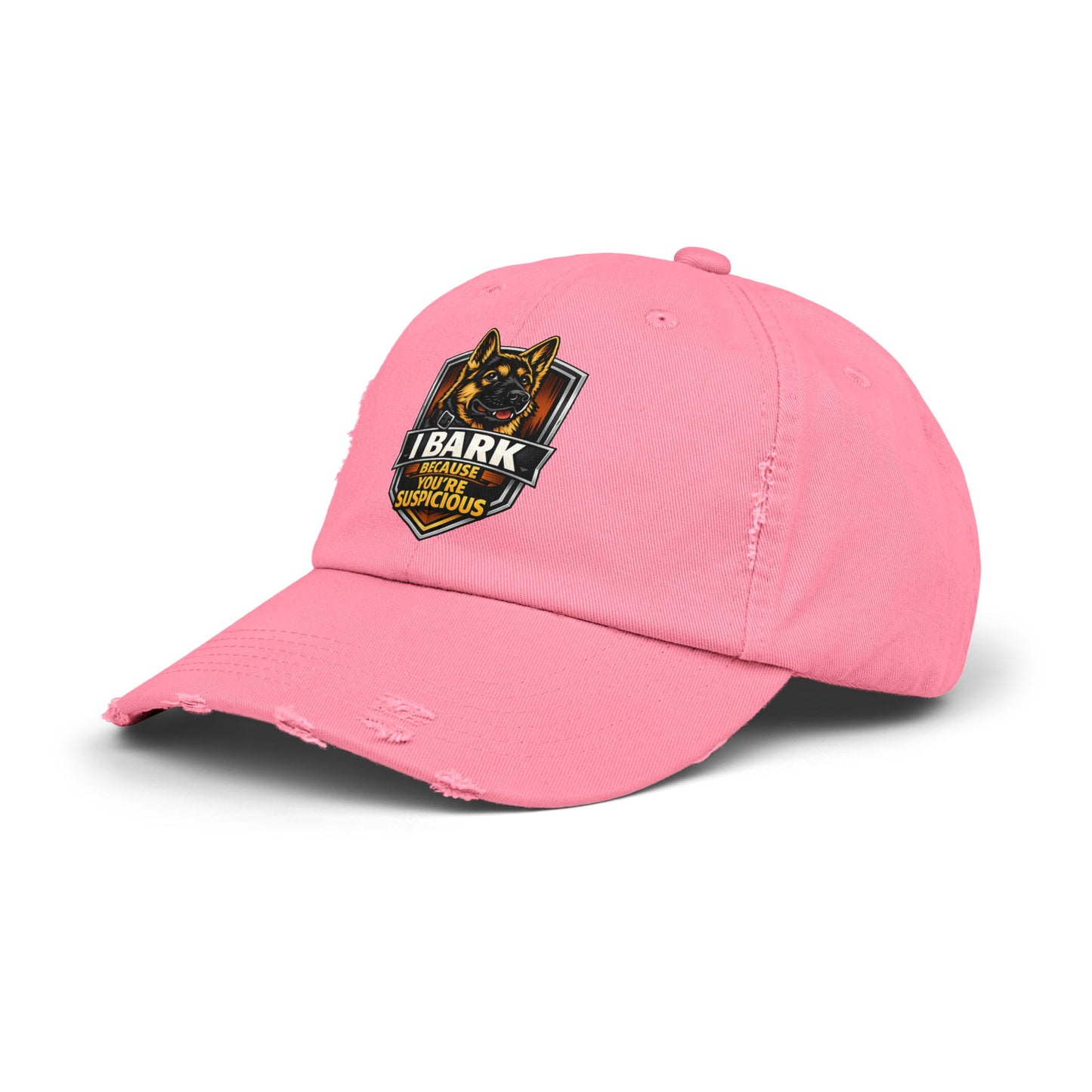Distressed Cap — “I Bark Because You’re Suspicious” German Shepherd Patrol Hat