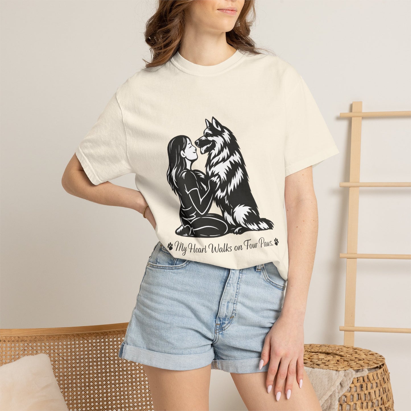 Girl and German Shepherd Illustration T-Shirt | My Heart Walks on Four Paws