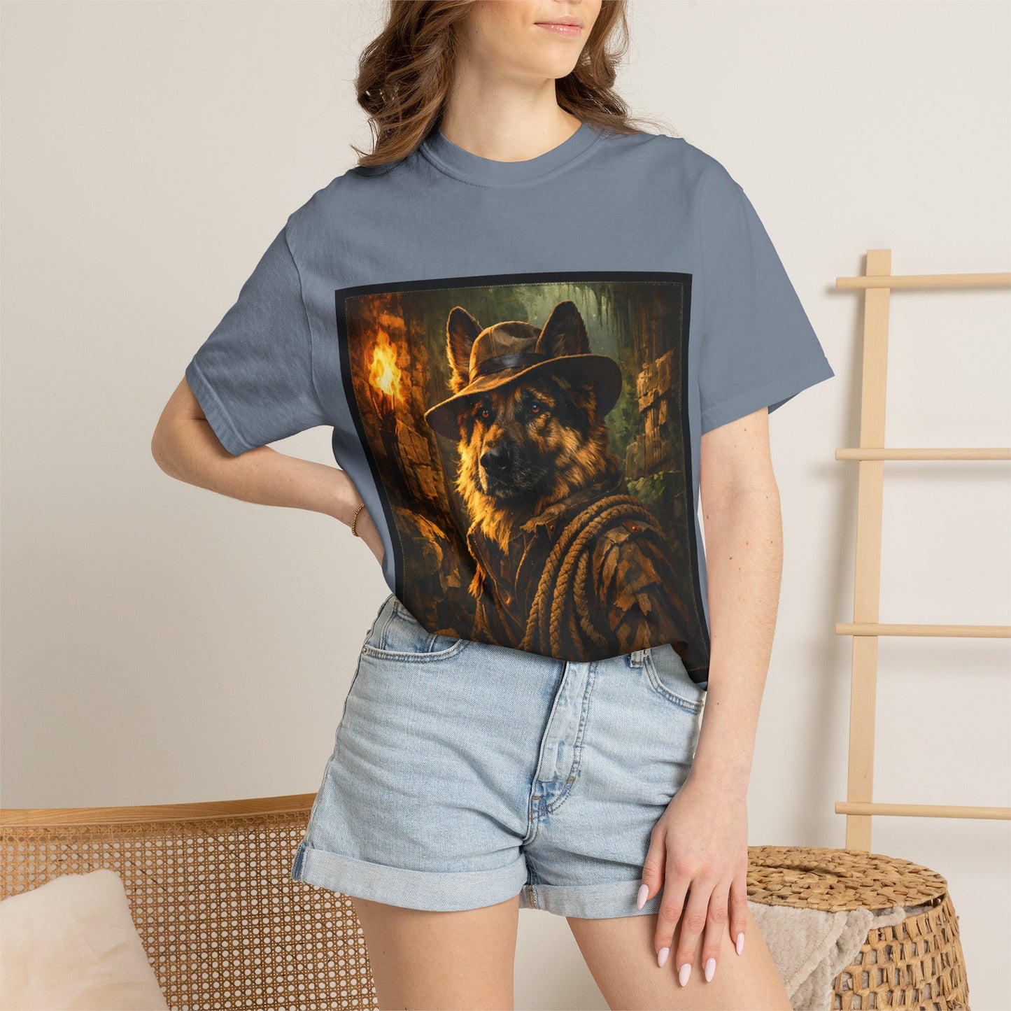 Indy Explorer German Shepherd T‑Shirt – Adventure Dog Lover Tee | Vintage Noir Canine Illustration | Bella Canvas 3001