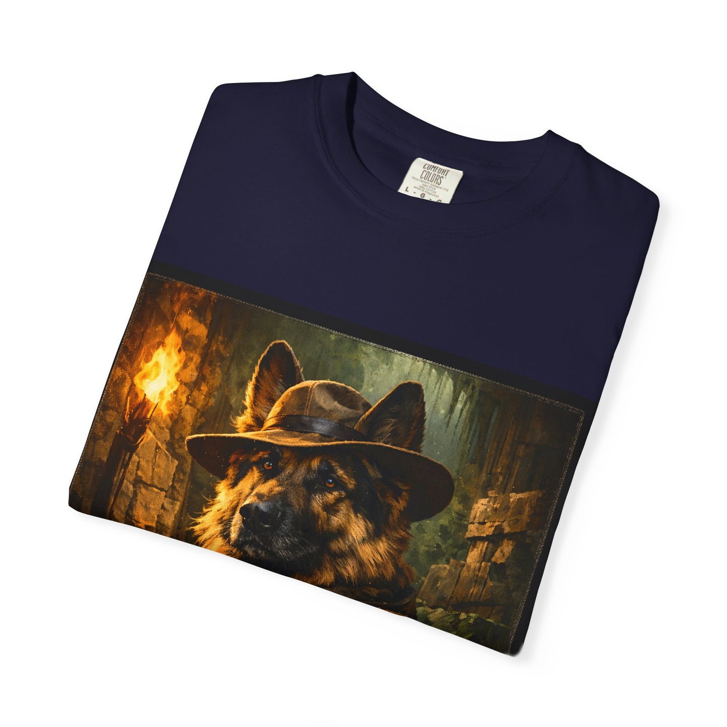 Indy Explorer German Shepherd T‑Shirt – Adventure Dog Lover Tee | Vintage Noir Canine Illustration | Bella Canvas 3001