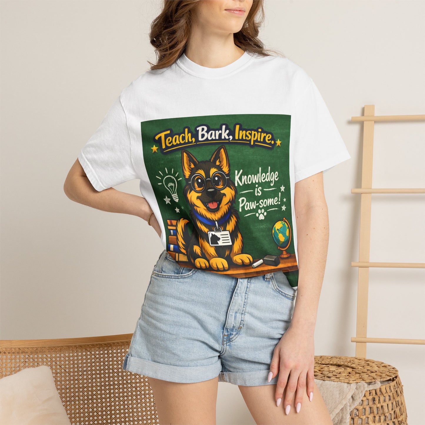 Teach Bark Inspire German Shepherd T‑Shirt – Knowledge Is Paw‑some Teacher Tee | Classroom Dog Lover Shirt | Bella Canvas 3001