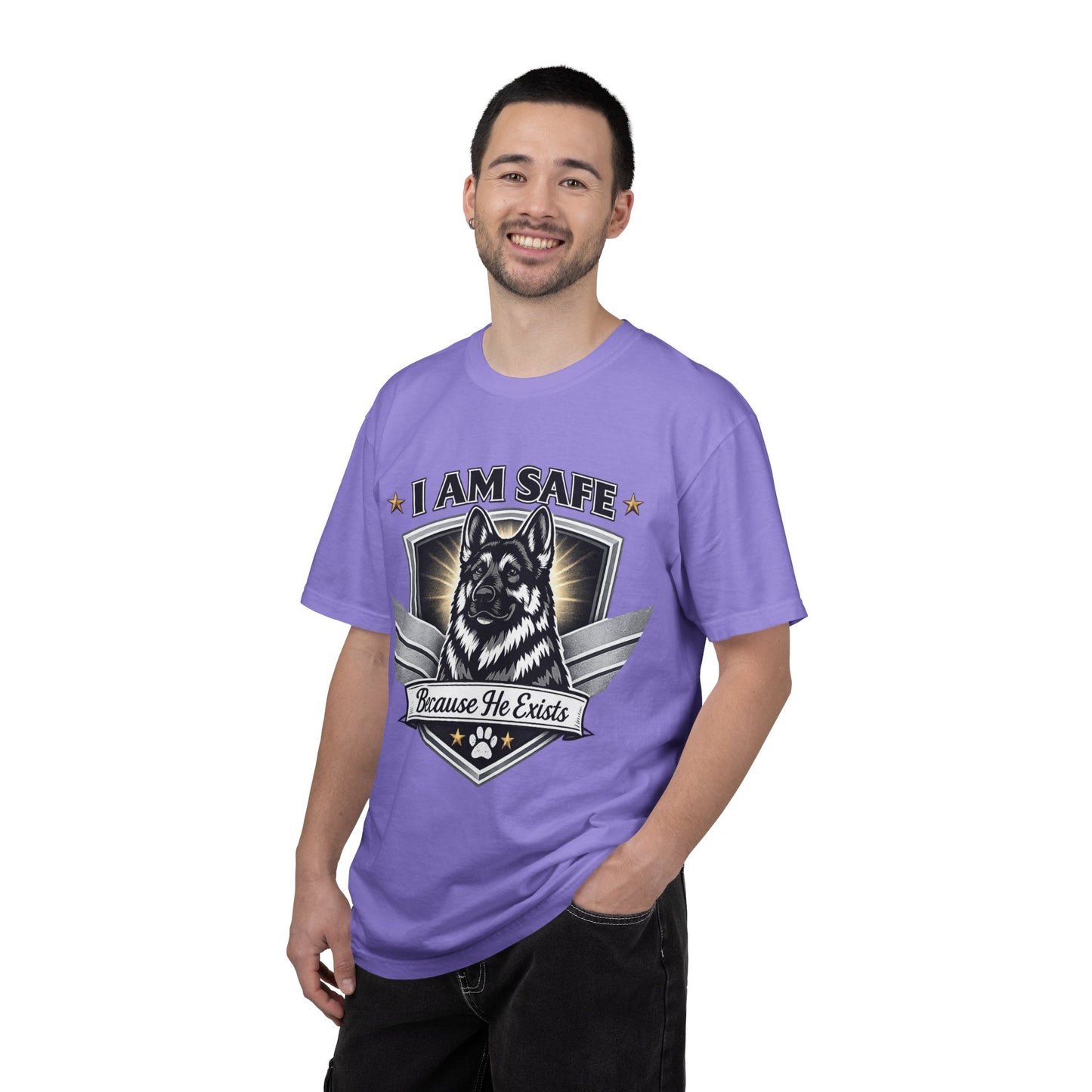 I Am Safe Because He Exists German Shepherd T-Shirt