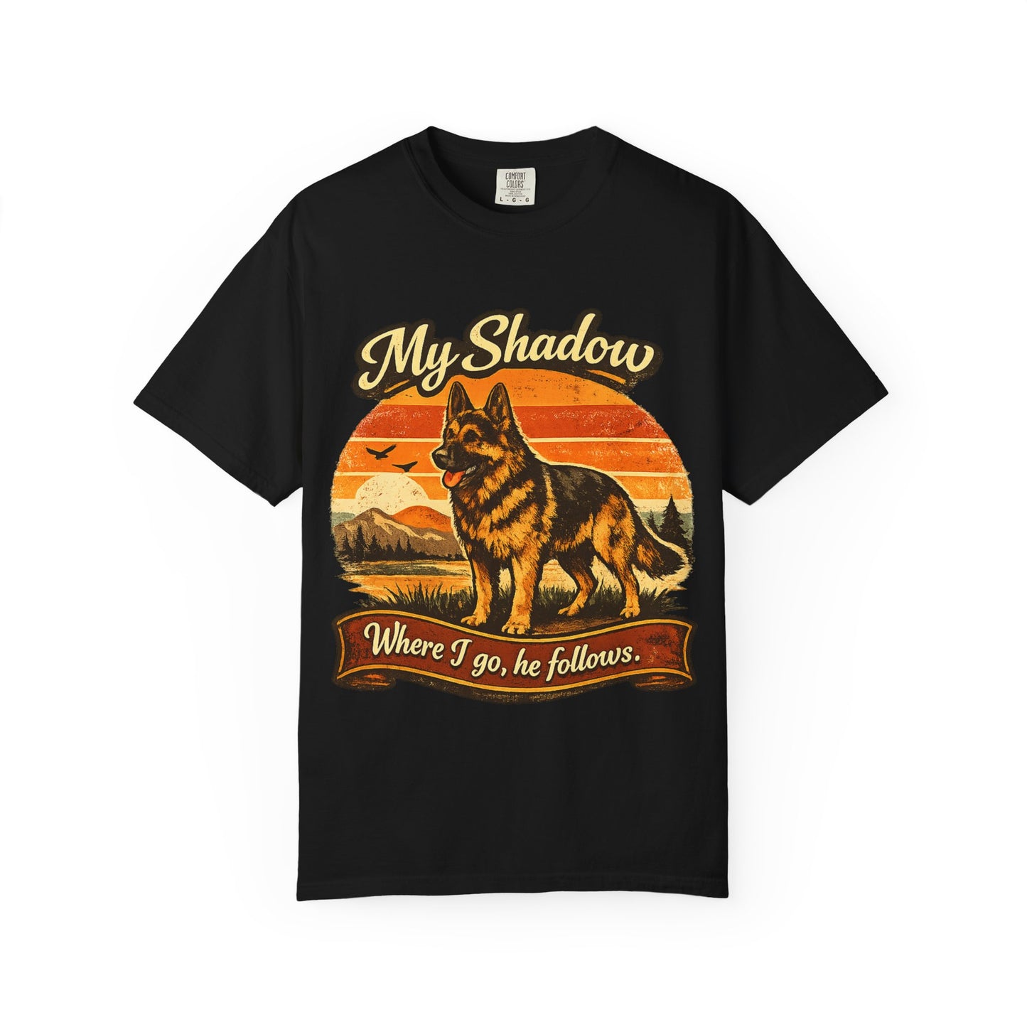 German Shepherd 'My Shadow' Vintage Sunset T-Shirt | Dog Lover Tee