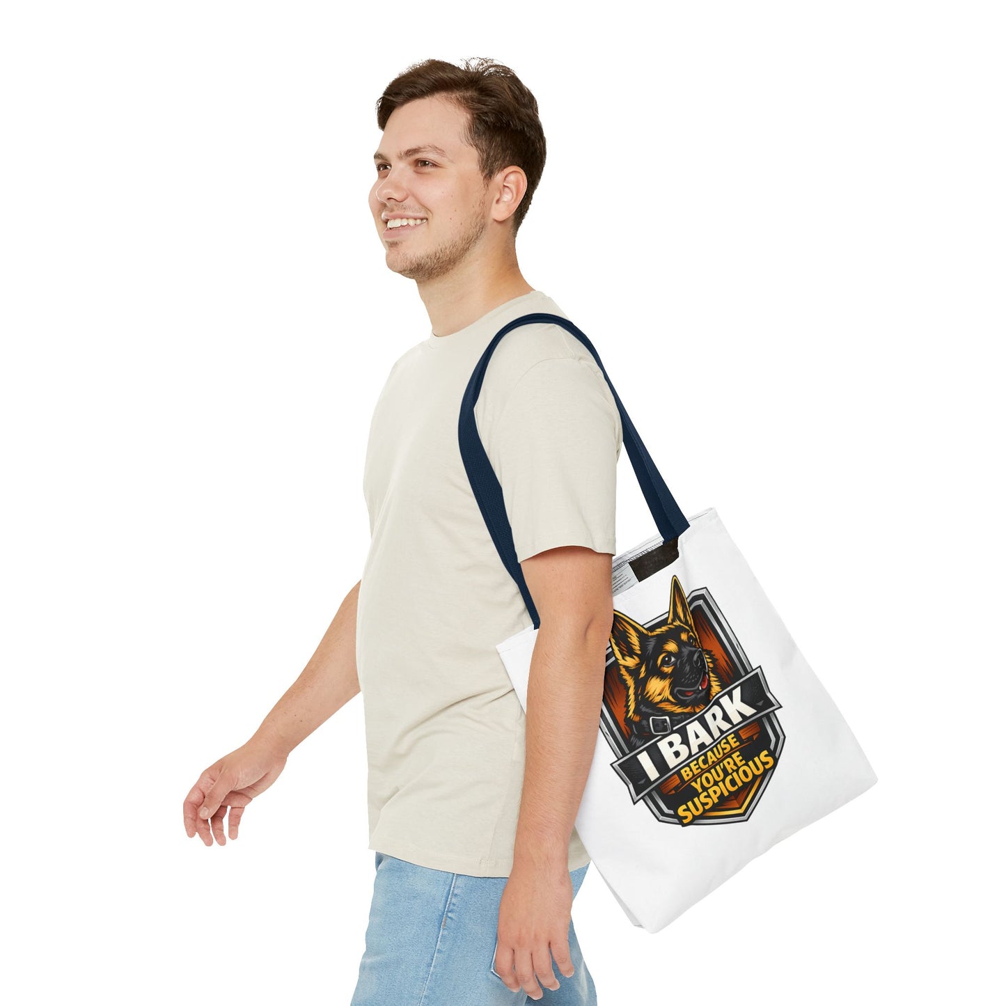 Dog Lover Tote Bag — "I Bark Because You're Suspicious" German Shepherd Tote