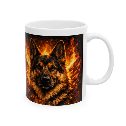 Fiery Shepherd Face Mug – Intense Dog Lover Coffee Cup | Flame‑Style Shepherd Artwork | Ceramic 11oz/15oz