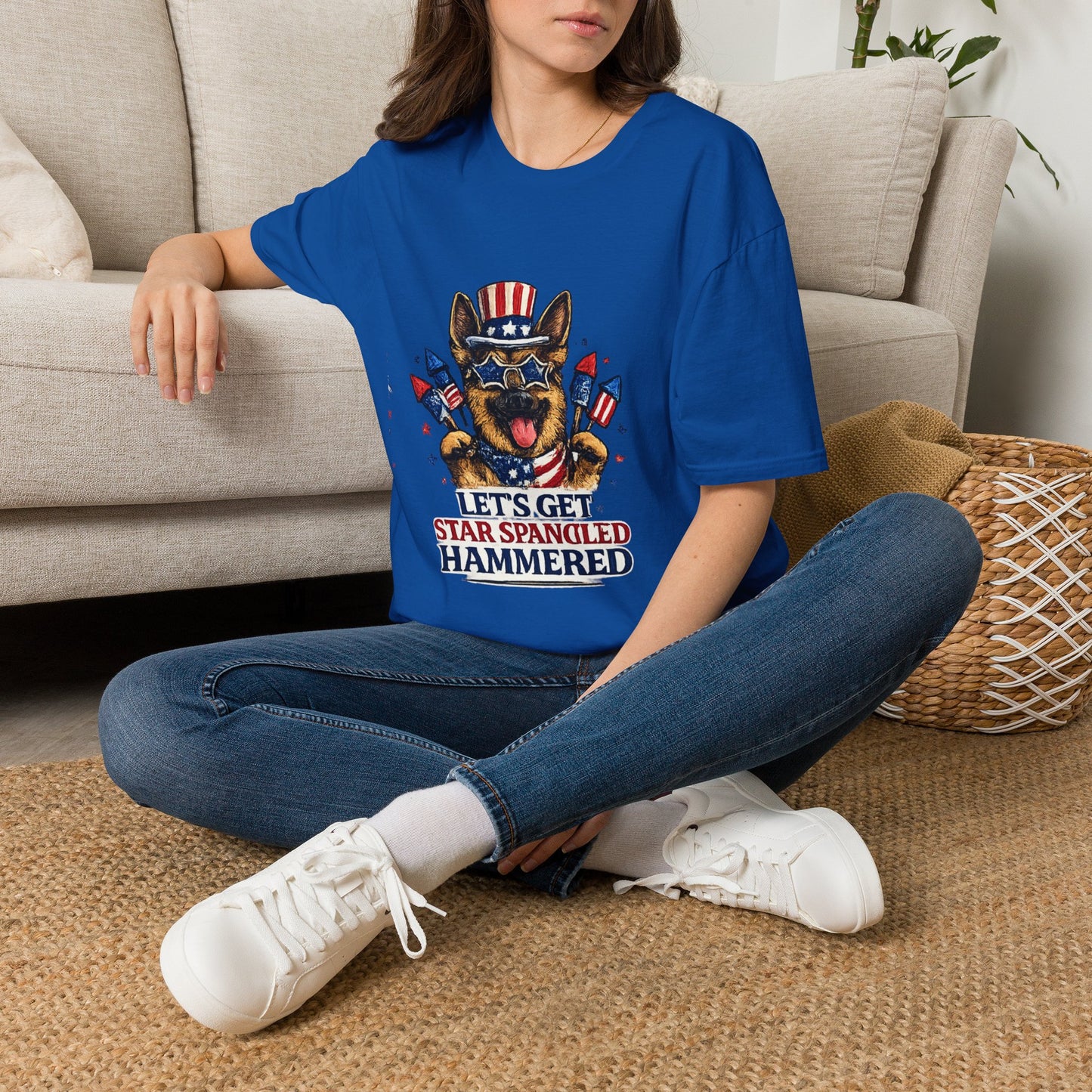 Lets Get Star Spangled Hammered T-Shirt | Patriotic German Shepherd, 4th of July