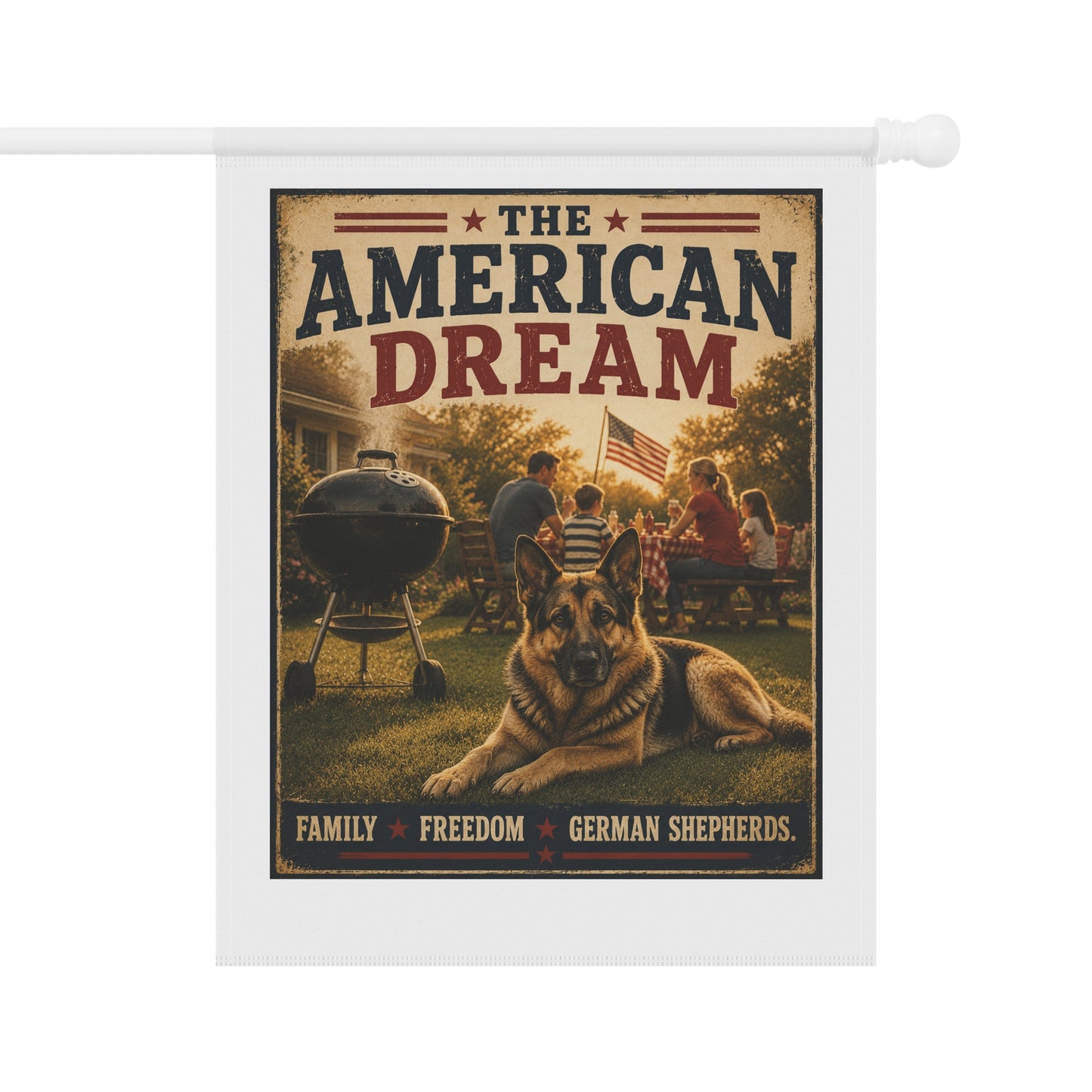 American Dream Garden Flag — Patriotic German Shepherd Yard Banner