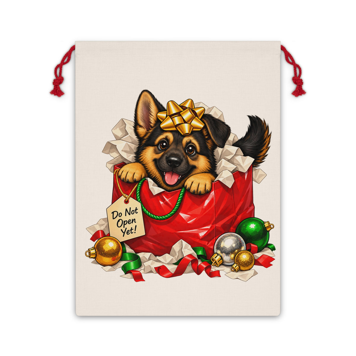 German Shepherd Christmas Gift Bag – Reusable Holiday Drawstring Bag