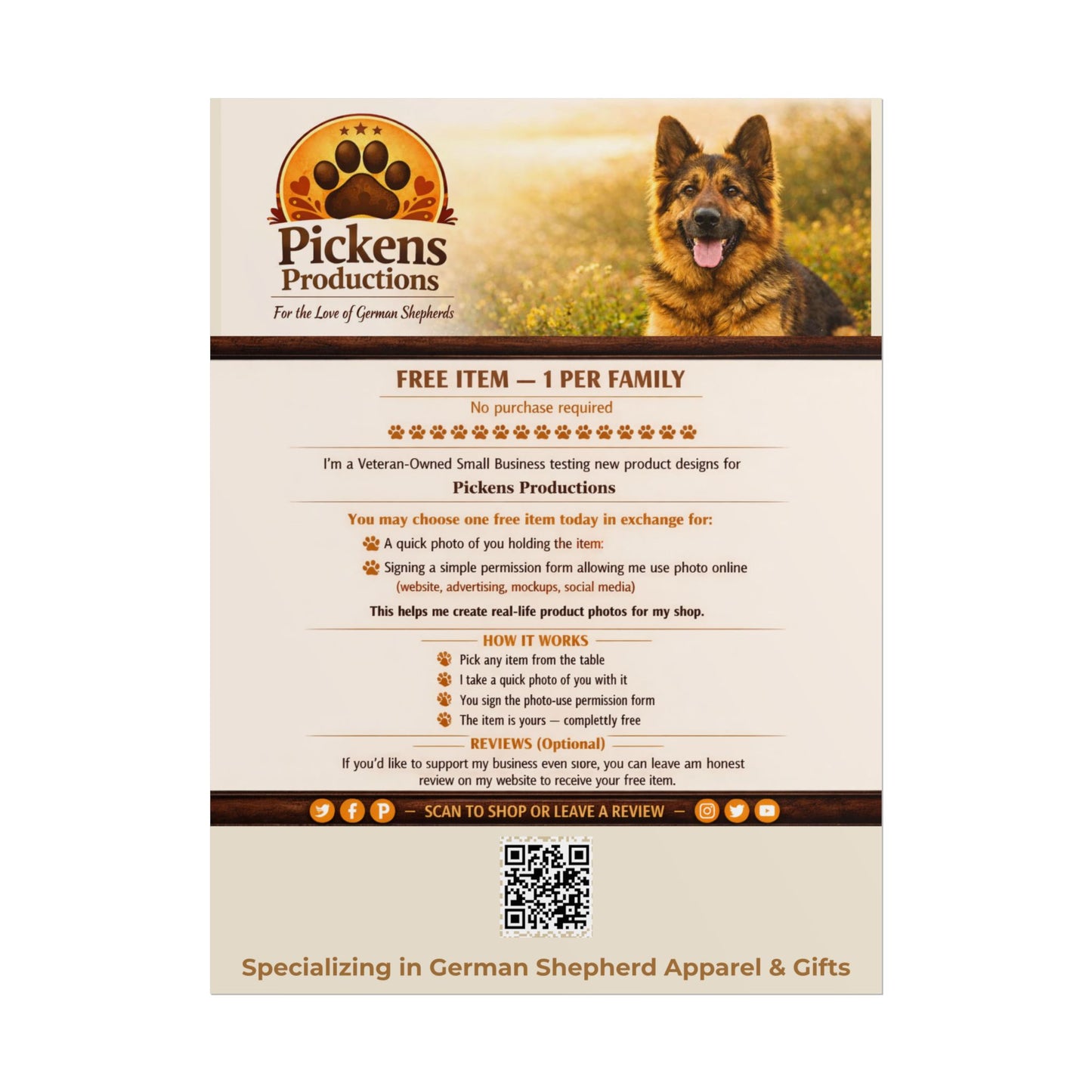German Shepherd Poster Rolled Posters | Pickens Productions flyer
