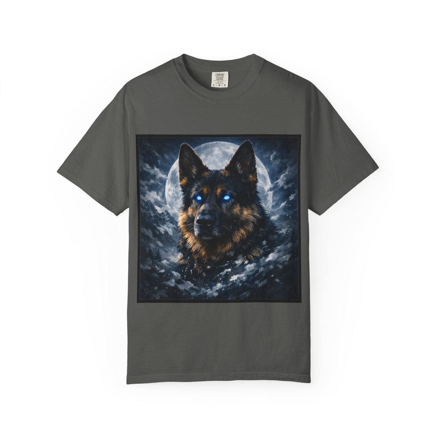 German Shepherd Portrait T-shirt | Dog Art, Night Sky Paw Print