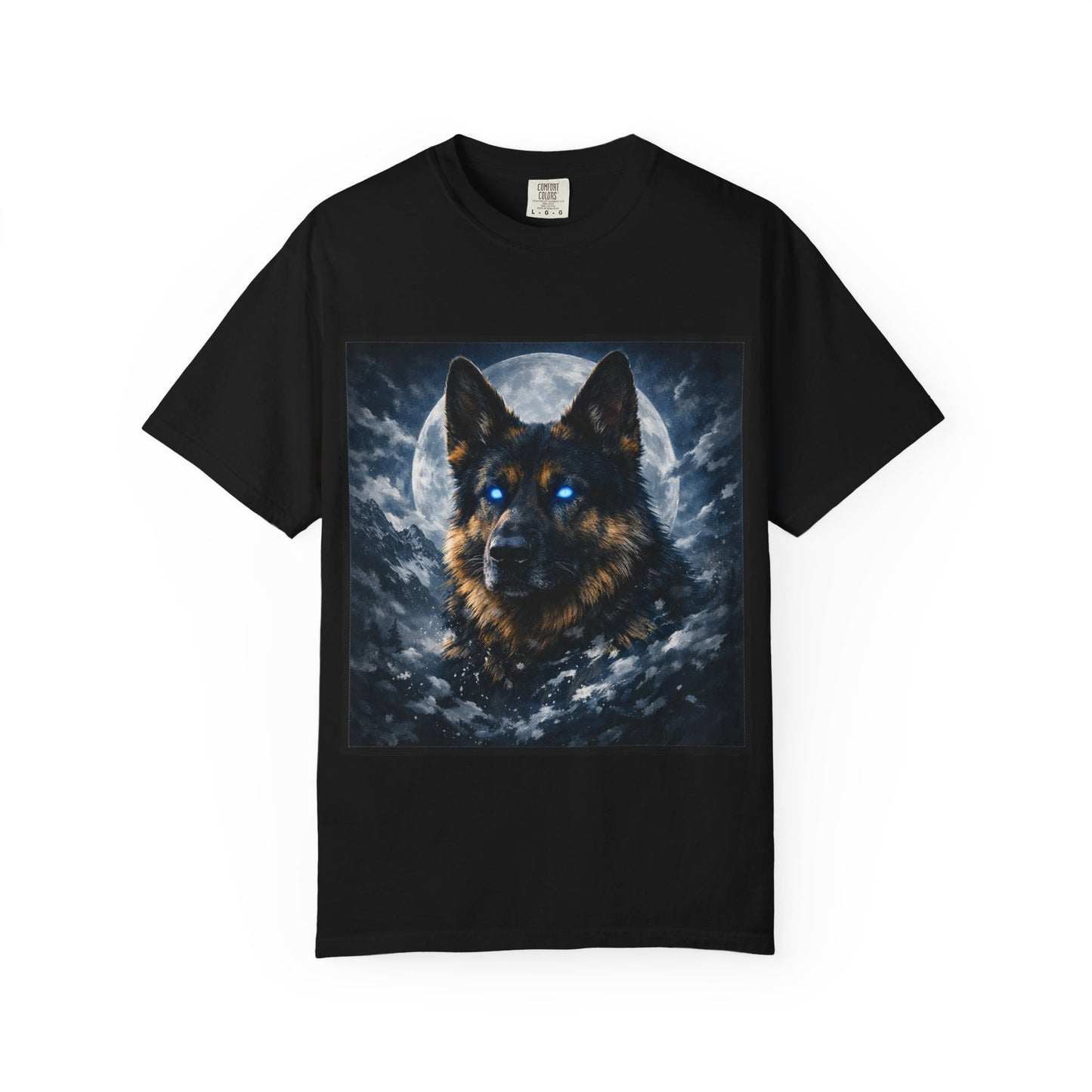 German Shepherd Portrait T-shirt | Dog Art, Night Sky Paw Print