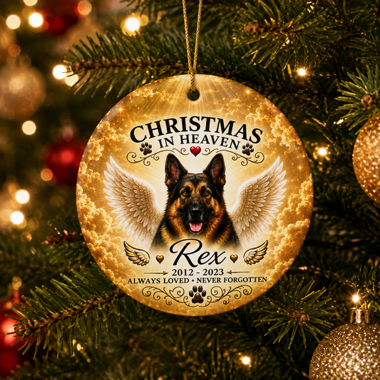 Personalized German Shepherd Christmas in Heaven Memorial Ornament