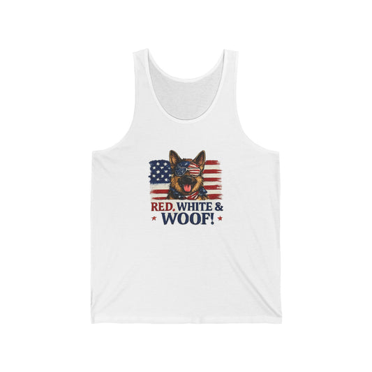Red, White & Woof – Patriotic German Shepherd Tank Top | American Flag Dog Lover Shirt