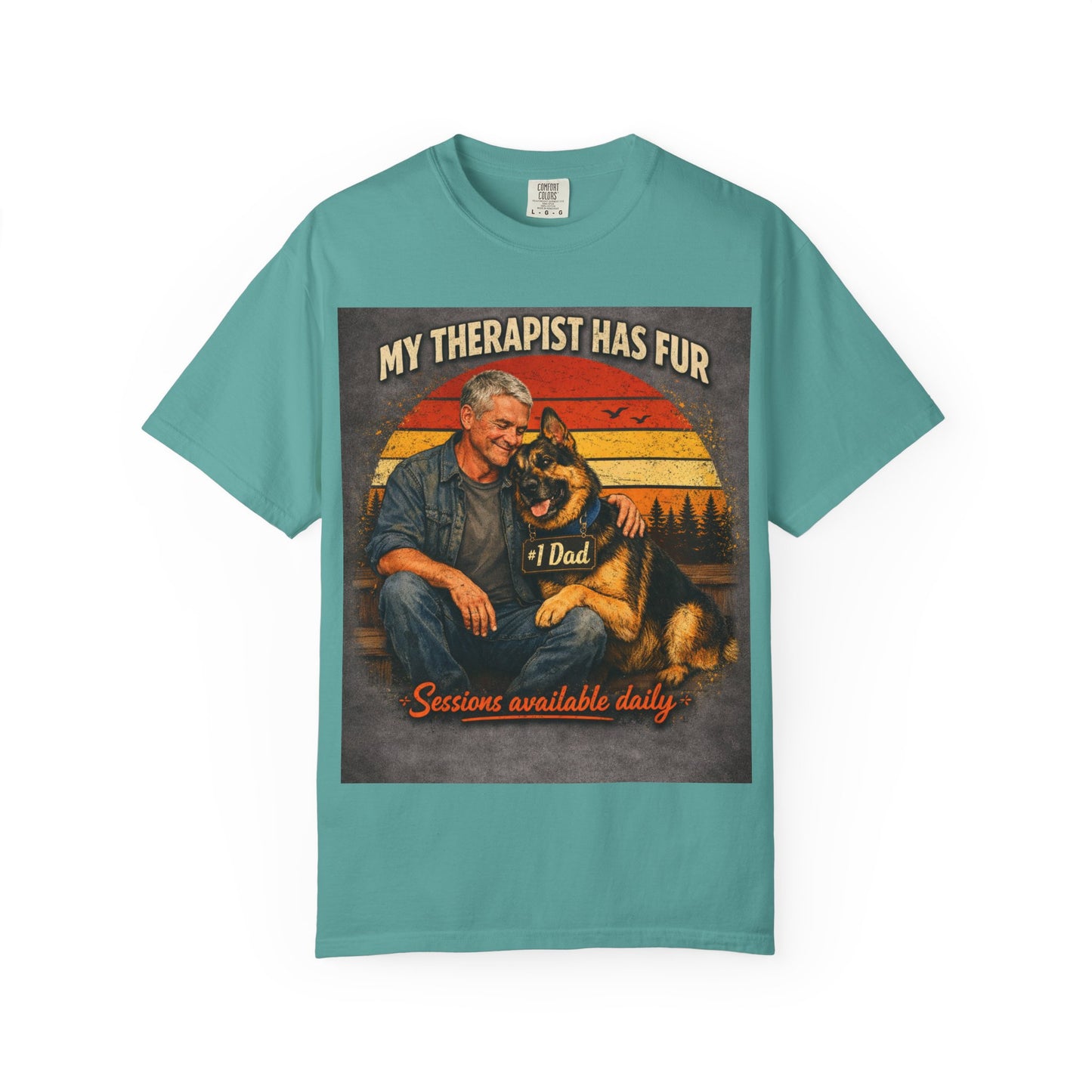 My Therapist Has Fur T-shirt | Dog Dad Graphic Tee, German Shepherd Design