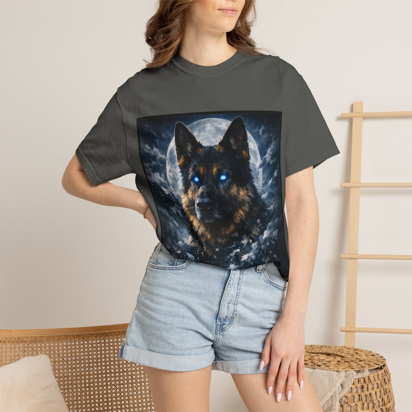 German Shepherd Portrait T-shirt | Dog Art, Night Sky Paw Print