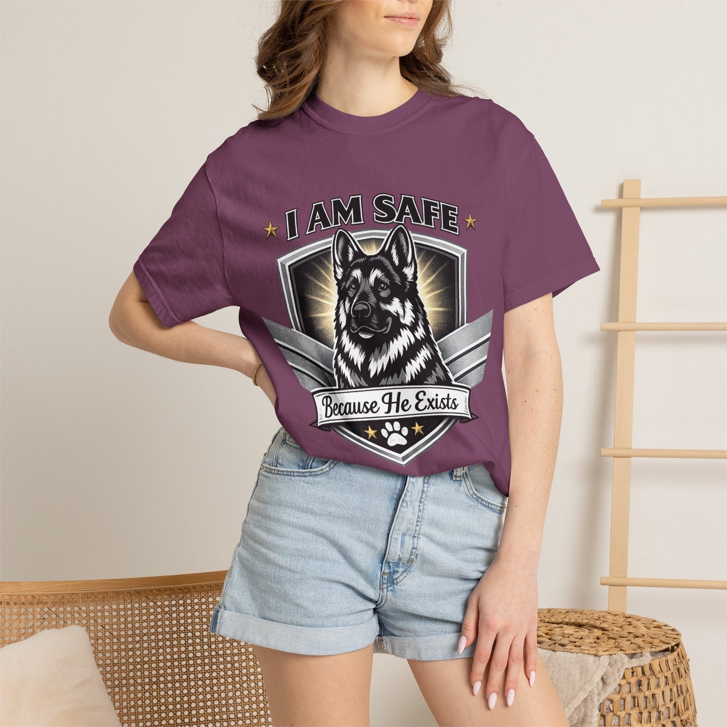 I Am Safe Because He Exists German Shepherd T-Shirt