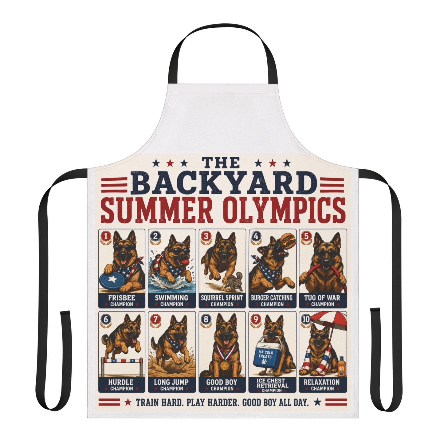 Apron — The Backyard Summer Olympics | Funny German Shepherd Dog Chef Apron