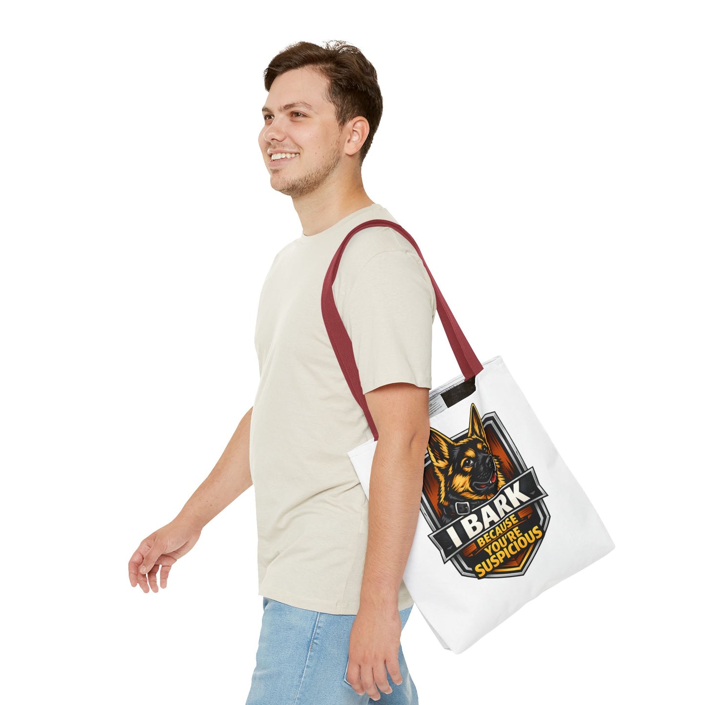 Dog Lover Tote Bag — "I Bark Because You're Suspicious" German Shepherd Tote